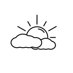 Sun behind clouds icon. Cloudy weather forecast symbol for website or mobile app. Vector illustration isolated on white background.