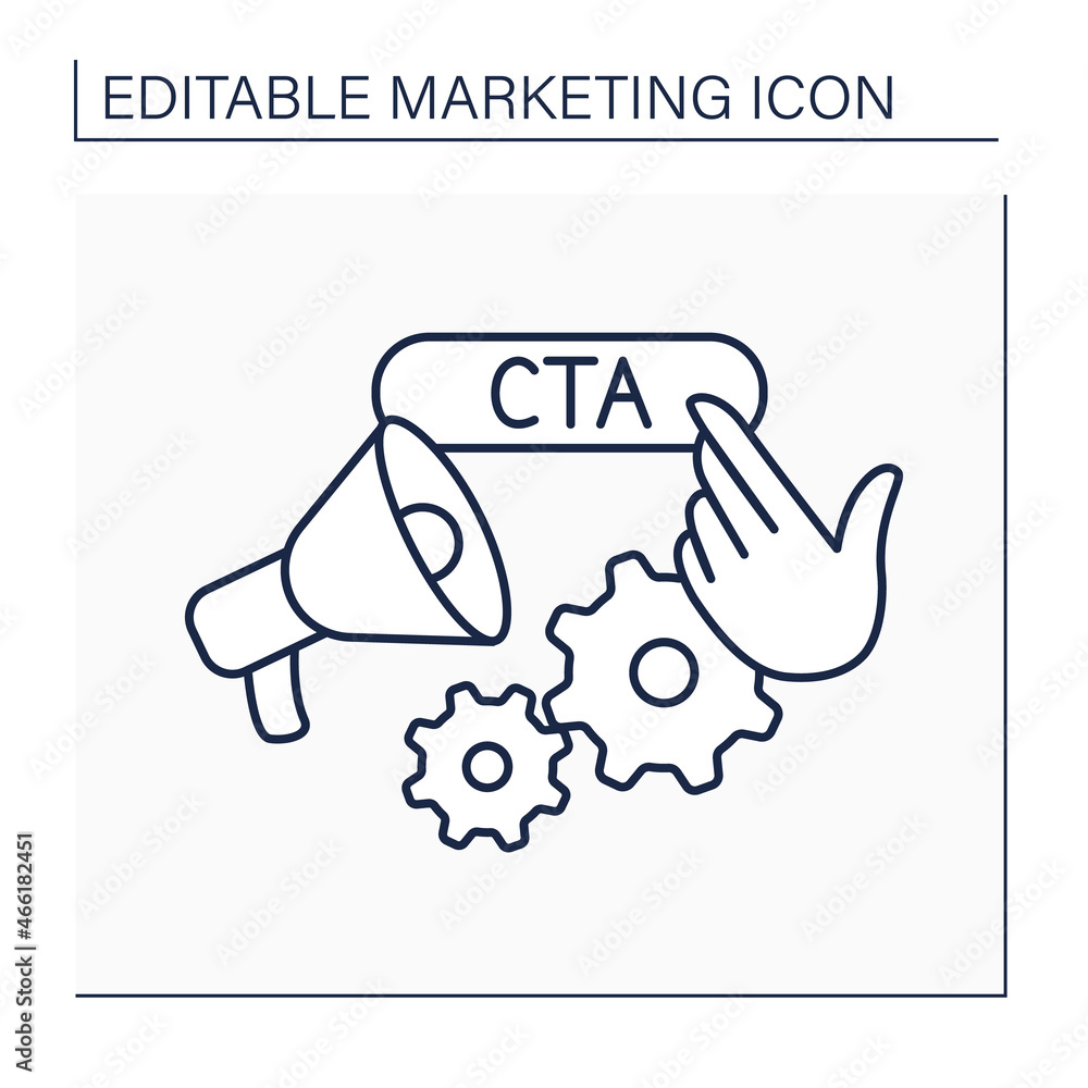 Poster cta line icon. call to action. element on web page to drive visitors towards action. clickable butto