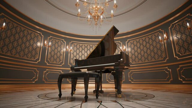Luxurious piano standing in a beautiful glamour interior. Classical instrument.