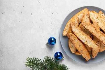 Biscotti with nuts. Delicious cantucci cookies. Cantuccini. Traditional italian homemade Christmas...