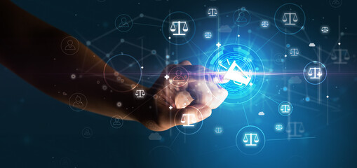 Businessman hand pressing stock graphic information on multitouch screen