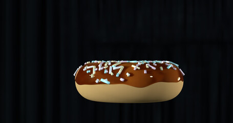 3D ILLUSTRATION OF BAKED SWEET DONUT WITH CARAMEL ICE