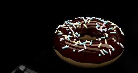 3D ILLUSTRATION OF BAKED SWEET DONUT WITH CHOCOLATE Icing