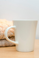 White tea cup, lifestyle, close-up.