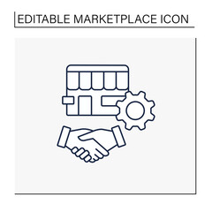 Managed marketplace line icon.Markets verifying product authenticity, providing pricing guidance. Establish trust with customers.Marketplace concept. Isolated vector illustration. Editable stroke