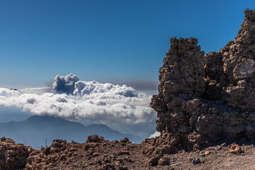 Eruption of the Cumbre vieja volcano, La Palma island. Aerial view