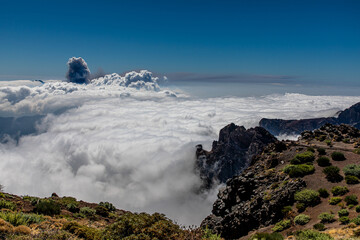 Eruption of the Cumbre vieja volcano, La Palma island. Aerial view