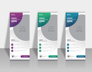 Roll up banner design template, vertical, abstract background, pull up design, modern x-banner, rectangle size.
