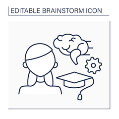 Education line icon. Graduation. Square academic cap. Brain training.Brainstorm concept. Isolated vector illustration. Editable stroke