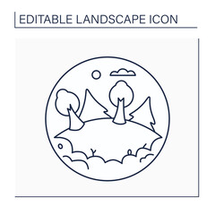Glade line icon. Open, grassy area within forest. Space surrounded by woods.Landscape concept.Isolated vector illustration. Editable stroke