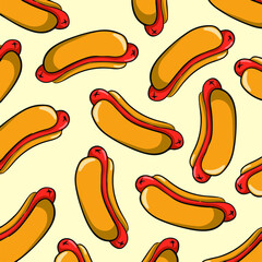 Hotdog Pattern Background. Food Vector Illustration.