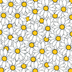 Daisy Flower Seamless Background. Floral Vector Illustration.