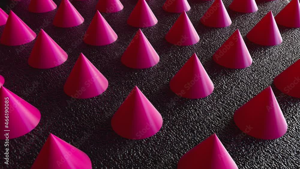 Poster abstract minimalism from 3d render of pyramids. festive figurines lined up with vertical and horizon