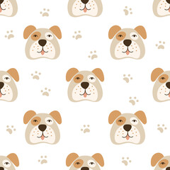 Dog face Seamless pattern design. Vector illustration.