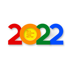 2022 New Year Numeral Text Lettering Bright Colorful Rainbow on the White Background Design Template. Greeting Card, Banner, or Invitation