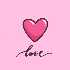 Love Symbol. Pink Heart Valentine Vector Illustration.