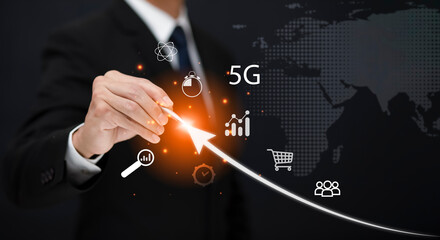 Future of financial business concept,businessman touching a financial growth on a touch screen with her finger and investment trading trader investor, Stock Market Investments Funds and Digital Assets