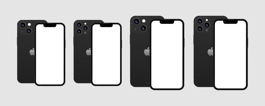 Iphone 13 vector mockup illustration. Apple phone pro, max, mini. Editorial device mock up set. Zdolbuniv, Ukraine - October 30, 2021