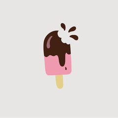 Strawberry Ice Cream Cone Stick Symbol. Delicious Food Vector Illustration.