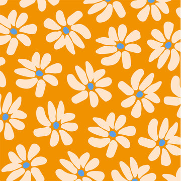 Daisy Flower Seamless Background. Floral Vector Illustration. © FriskySloths