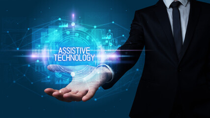 Man hand holding digital technology concept