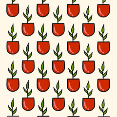 Cactus with Vase Pattern Background. Botanical Vector Illustration.