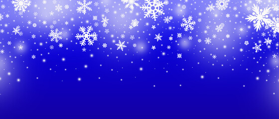 Abstract Christmas top snowflake seamless border on blue background