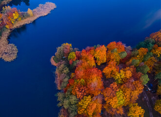 Insko (West Pomeranian Voivodeship) October 30, 2021. Autumn at Lake Insko, Soltysia Island at sunrise. 