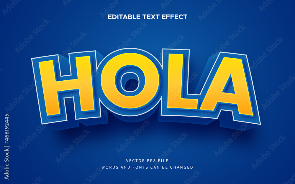 Aufkleber hola fancy 3d cartoon text effect. editable font style perfect for logotype, title and heading text.