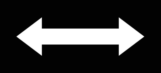 Double arrow icon,  two side simple icon vector, White Arrow Isolated on black background