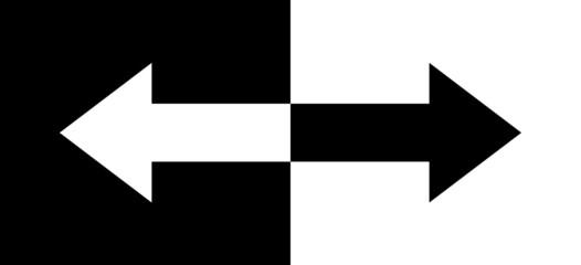 black and white arrow, two side arrow vector, isolated on a black and white background.