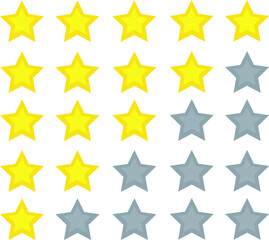 Rating stars. Star rating symbols with 5 star. Customer review, rating, quality and level concepts. Isolated badge for website or app - stock infographics. 