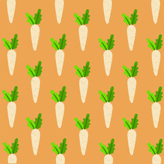 White Radish Pattern Background. Social Media Post. Vegetable Vector Illustration.