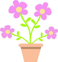 Flower in pot. Flower with pink color. Four flower. Minimal flat design style vector. Isolated on white background. Vector illustration.