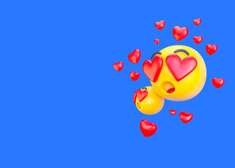 Smiling Face with Heart-Eyes emoji. 3D rendering. Cartoon-styled hearts for eyes