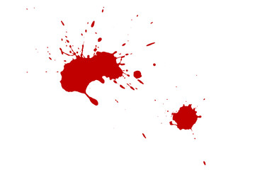 Red blot on a white background. Spots of ink on a piece of paper.