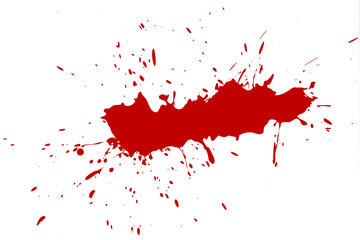 Red blot on a white background. Spots of ink on a piece of paper.