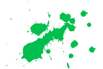 Green blot on a white background. Spots of ink on a piece of paper.