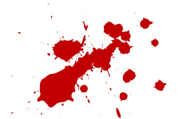 Red blot on a white background. Spots of ink on a piece of paper.