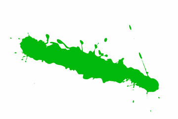 Green blot on a white background. Spots of ink on a piece of paper.