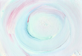 Abstract acrylic background in the form of a circular motion. The concept of infinity, moving forward to the future. Whirlpool in nature. Modern Art. Strokes in pink, blue and white.