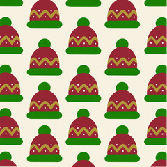 Knitted Hat Pattern Background. Social Media Post. Christmas Vector Illustration.