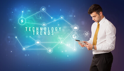 Businessman thinking about technology concept