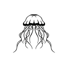 Jellyfish Logo Symbol. Stencil Design. Tattoo Vector Illustration.