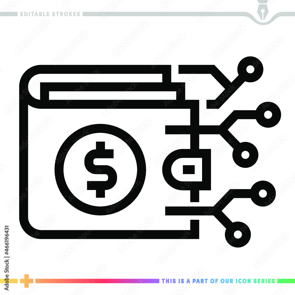 Poster editable line icon of digital wallet as a customizable black stroke eps vector graphic.