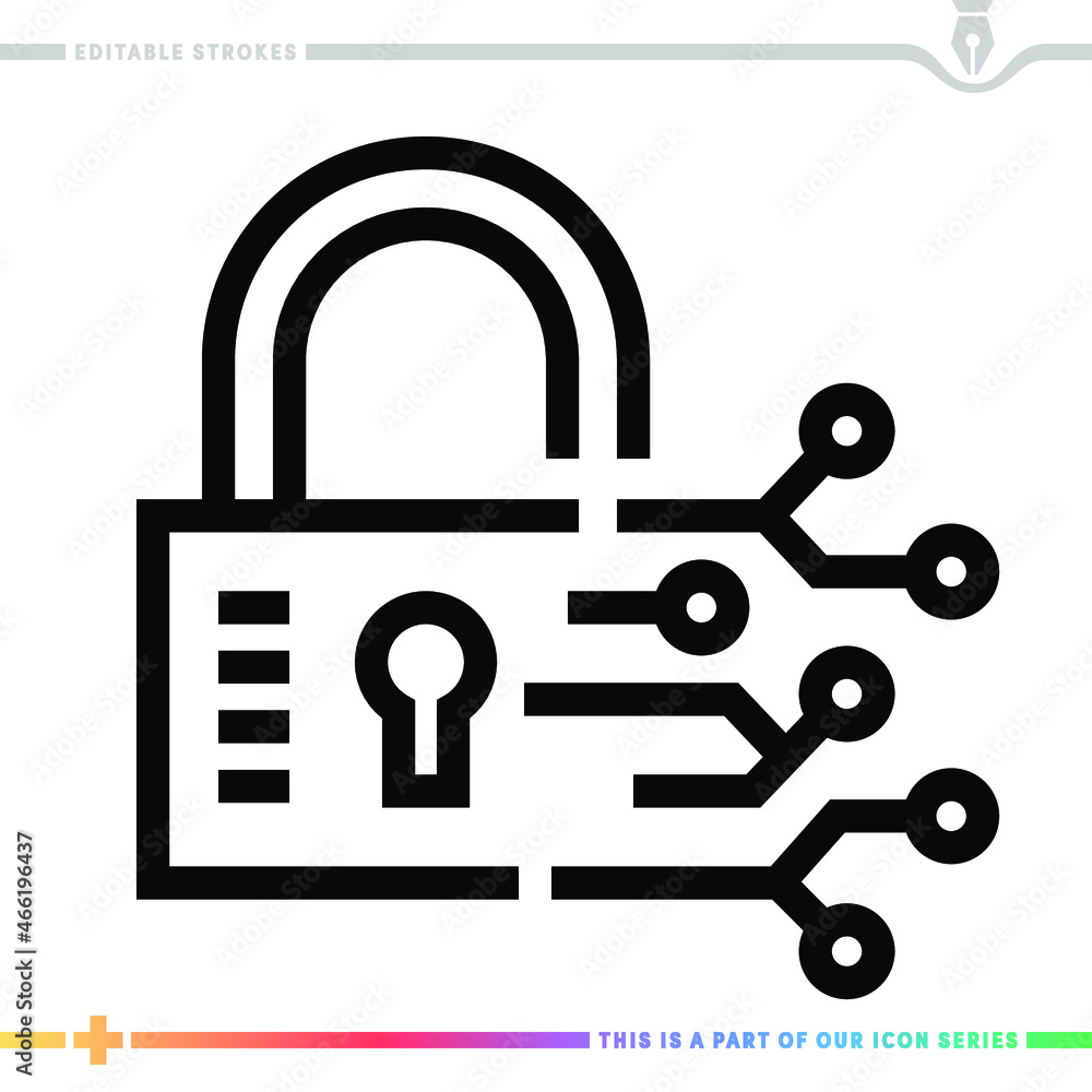 Poster editable line icon of digital security as a customizable black stroke eps vector graphic.