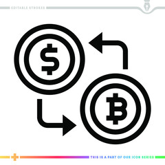 Editable line icon of cryptocurrency exchange as a customizable black stroke eps vector graphic.