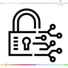 Editable line icon of digital security as a customizable black stroke eps vector graphic.