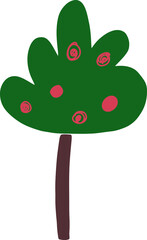 Vector illustration of a green tree with a trunk and with red fruits in cartoon style