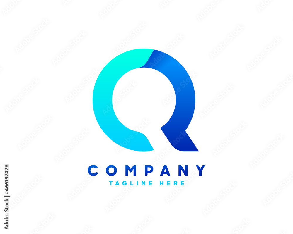 Poster Abstract, colorful blue gradient unique and handmade idea logo with the letters C, R and Q. The letters C and R make up the letter Q. Modern Networking Logo Design Vector.